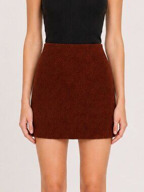 St John Collection Rust & Dark Brown Textured Santana Knit Skirt - Size 4